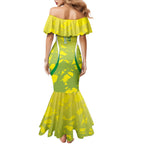 Cricket Australian Family Matching Mermaid Dress and Hawaiian Shirt Map Silhouette With Green And Gold Geometric Pattern