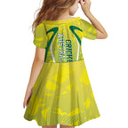 Cricket Australian Family Matching Off Shoulder Maxi Dress and Hawaiian Shirt Map Silhouette With Green And Gold Geometric Pattern