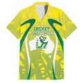 Cricket Australian Family Matching Off Shoulder Maxi Dress and Hawaiian Shirt Map Silhouette With Green And Gold Geometric Pattern