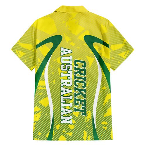 Cricket Australian Family Matching Off Shoulder Maxi Dress and Hawaiian Shirt Map Silhouette With Green And Gold Geometric Pattern