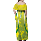Cricket Australian Family Matching Off Shoulder Maxi Dress and Hawaiian Shirt Map Silhouette With Green And Gold Geometric Pattern