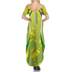Cricket Australian Family Matching Summer Maxi Dress and Hawaiian Shirt Map Silhouette With Green And Gold Geometric Pattern
