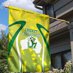 Cricket Australian Garden Flag Map Silhouette With Green And Gold Geometric Pattern