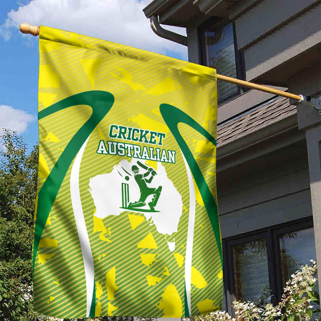 Cricket Australian Garden Flag Map Silhouette With Green And Gold Geometric Pattern