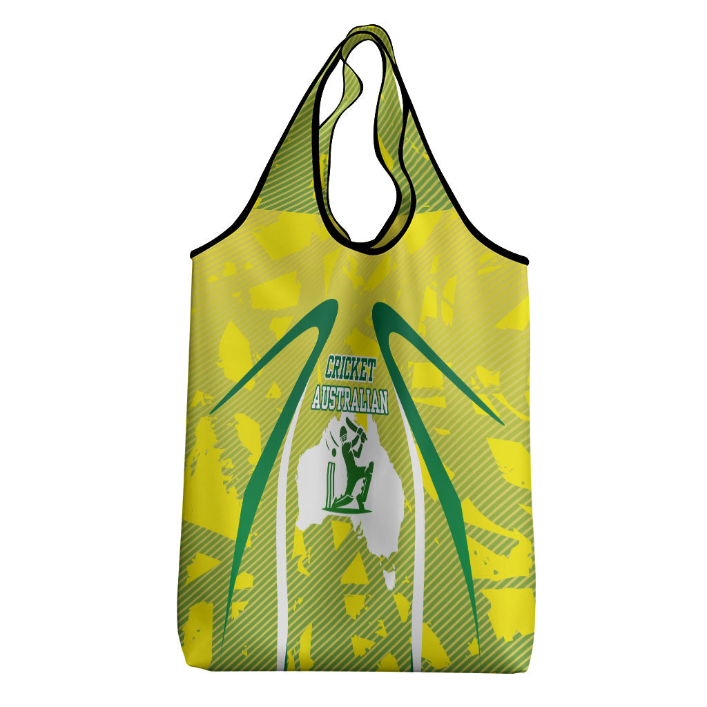 Cricket Australian Grocery Bag Map Silhouette With Green And Gold Geometric Pattern