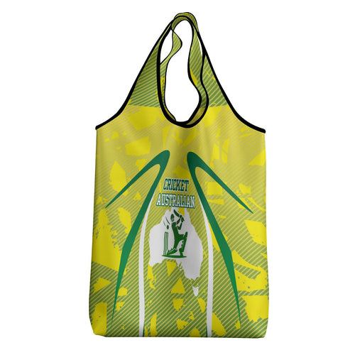 Cricket Australian Grocery Bag Map Silhouette With Green And Gold Geometric Pattern