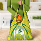 Cricket Australian Grocery Bag Map Silhouette With Green And Gold Geometric Pattern