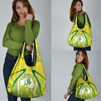 Cricket Australian Grocery Bag Map Silhouette With Green And Gold Geometric Pattern