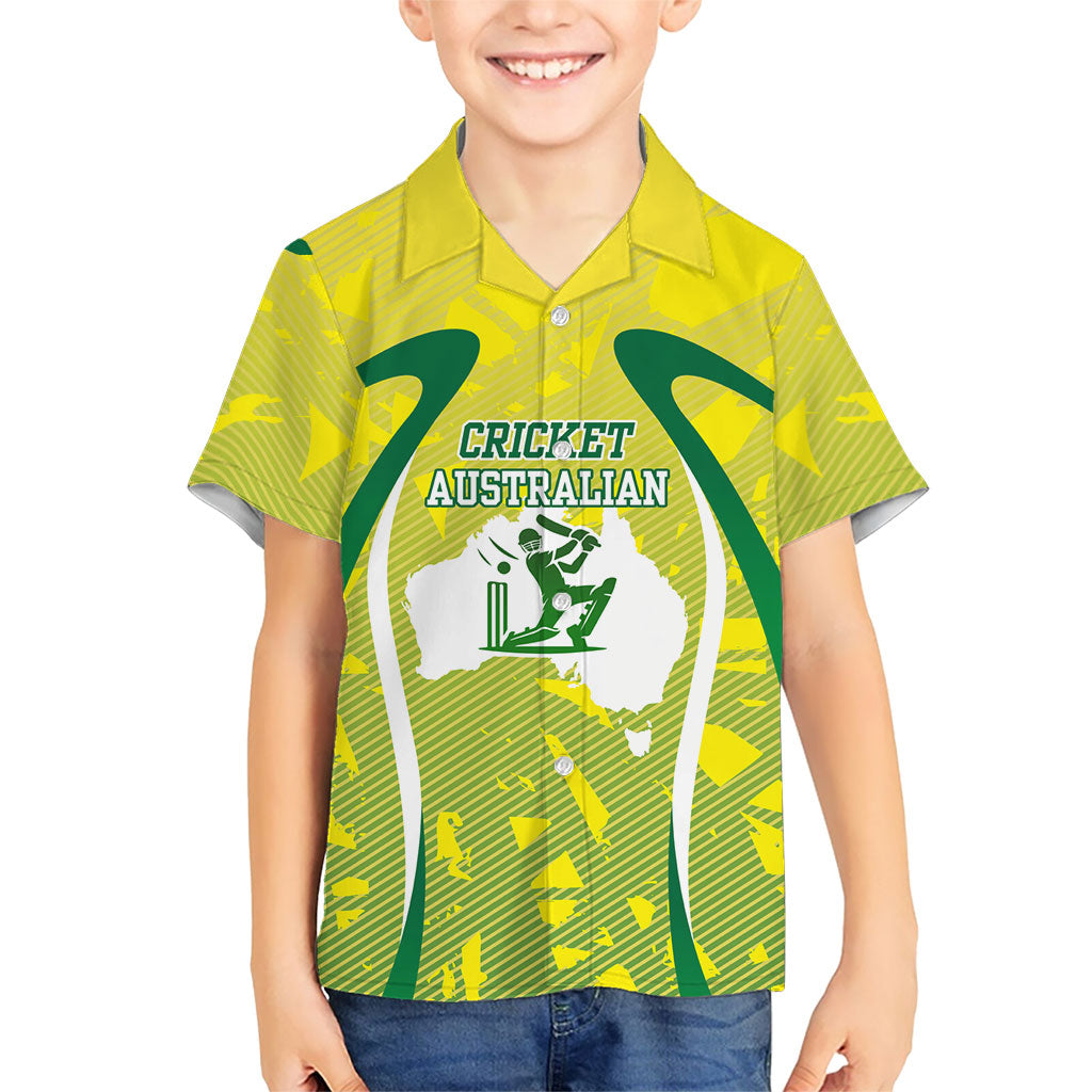 Cricket Australian Hawaiian Shirt Map Silhouette With Green And Gold Geometric Pattern