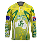 Cricket Australian Hockey Jersey Map Silhouette With Green And Gold Geometric Pattern