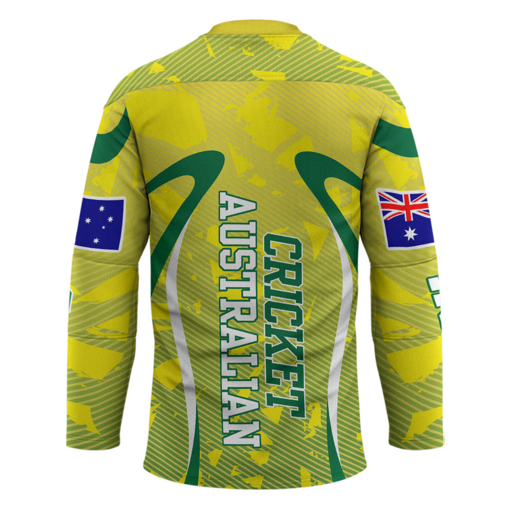 Cricket Australian Hockey Jersey Map Silhouette With Green And Gold Geometric Pattern