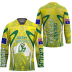 Cricket Australian Hockey Jersey Map Silhouette With Green And Gold Geometric Pattern