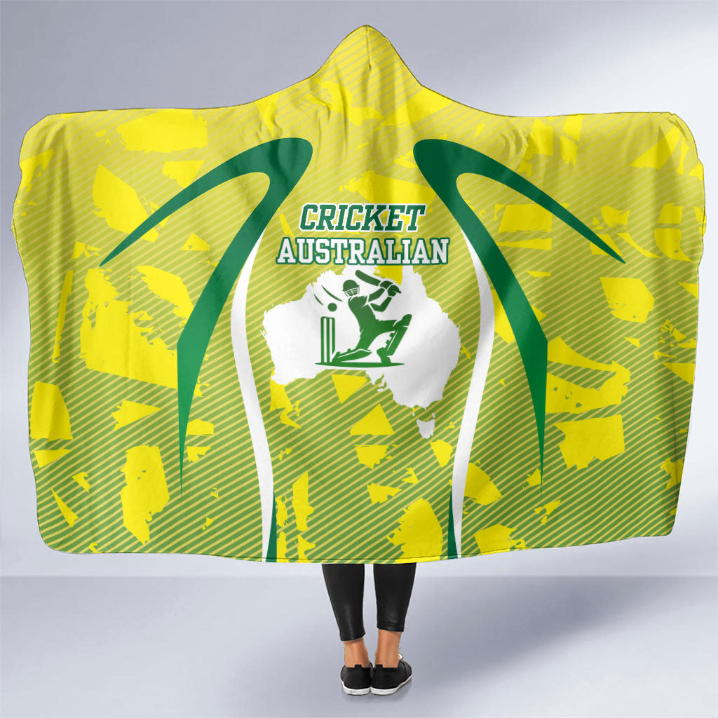 Cricket Australian Hooded Blanket Map Silhouette With Green And Gold Geometric Pattern