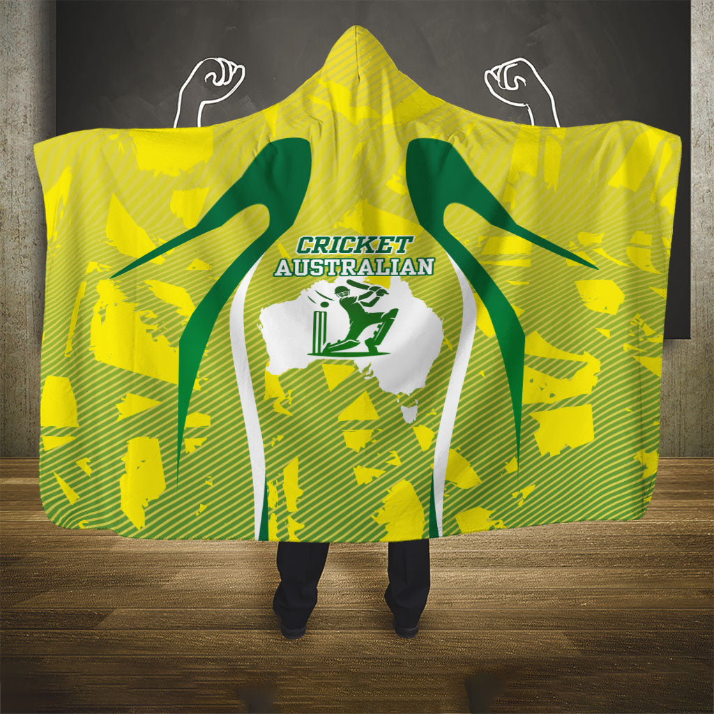 Cricket Australian Hooded Blanket Map Silhouette With Green And Gold Geometric Pattern