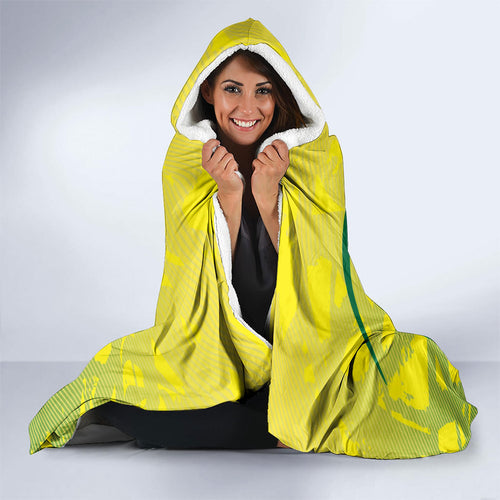 Cricket Australian Hooded Blanket Map Silhouette With Green And Gold Geometric Pattern