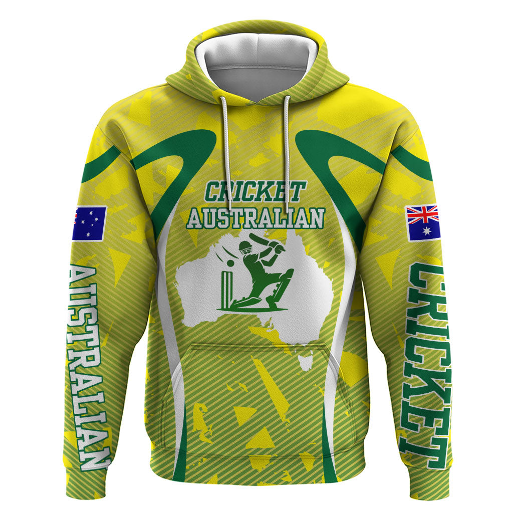 Cricket Australian Hoodie Map Silhouette With Green And Gold Geometric Pattern