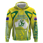 Cricket Australian Hoodie Map Silhouette With Green And Gold Geometric Pattern