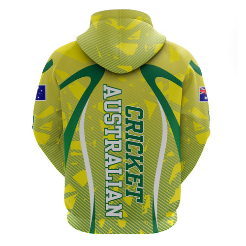 Cricket Australian Hoodie Map Silhouette With Green And Gold Geometric Pattern
