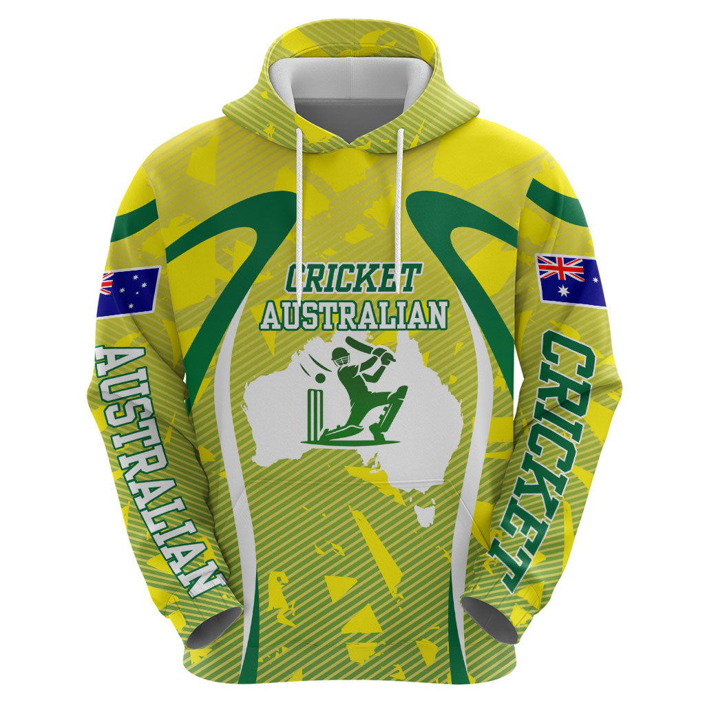 Cricket Australian Hoodie Map Silhouette With Green And Gold Geometric Pattern