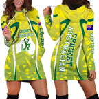 Cricket Australian Hoodie Dress Map Silhouette With Green And Gold Geometric Pattern