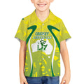 Cricket Australian Kid Hawaiian Shirt Map Silhouette With Green And Gold Geometric Pattern