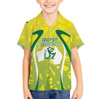 Cricket Australian Kid Hawaiian Shirt Map Silhouette With Green And Gold Geometric Pattern