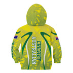 Cricket Australian Kid Hoodie Map Silhouette With Green And Gold Geometric Pattern