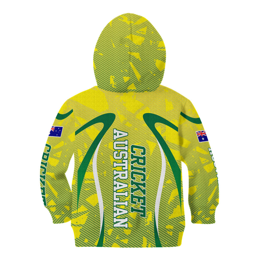 Cricket Australian Kid Hoodie Map Silhouette With Green And Gold Geometric Pattern
