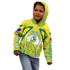 Cricket Australian Kid Hoodie Map Silhouette With Green And Gold Geometric Pattern