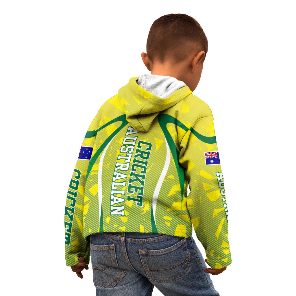 Cricket Australian Kid Hoodie Map Silhouette With Green And Gold Geometric Pattern