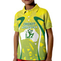 Cricket Australian Kid Polo Shirt Map Silhouette With Green And Gold Geometric Pattern