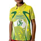 Cricket Australian Kid Polo Shirt Map Silhouette With Green And Gold Geometric Pattern