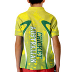 Cricket Australian Kid Polo Shirt Map Silhouette With Green And Gold Geometric Pattern