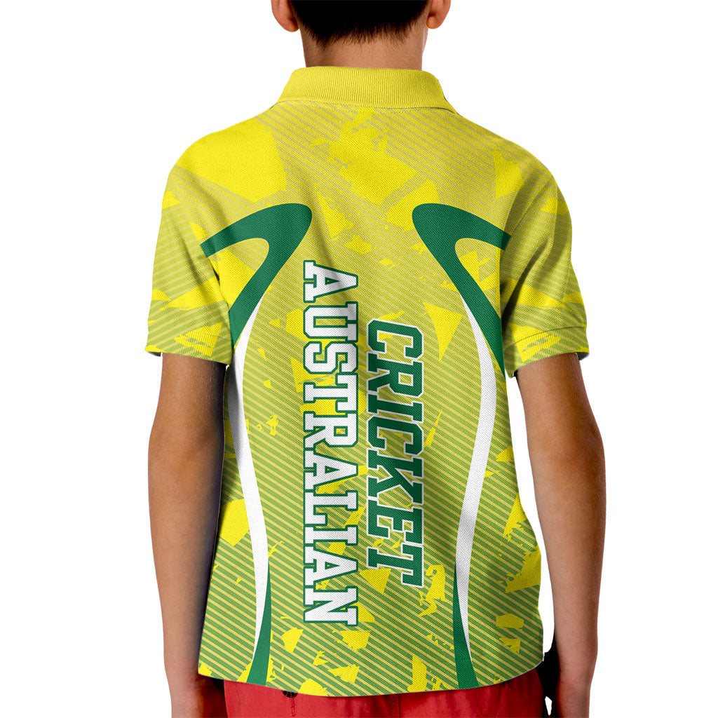 Cricket Australian Kid Polo Shirt Map Silhouette With Green And Gold Geometric Pattern