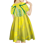 Cricket Australian Kid Short Sleeve Dress Map Silhouette With Green And Gold Geometric Pattern