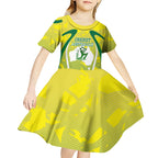 Cricket Australian Kid Short Sleeve Dress Map Silhouette With Green And Gold Geometric Pattern