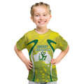 Cricket Australian Kid T Shirt Map Silhouette With Green And Gold Geometric Pattern