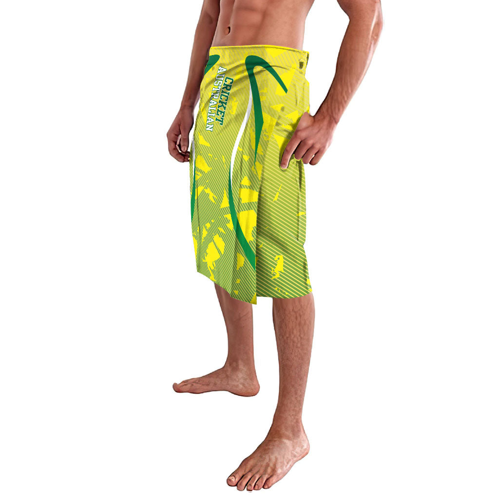 Cricket Australian Lavalava Map Silhouette With Green And Gold Geometric Pattern