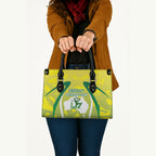 Cricket Australian Leather Bag Map Silhouette With Green And Gold Geometric Pattern