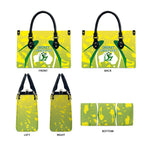 Cricket Australian Leather Bag Map Silhouette With Green And Gold Geometric Pattern