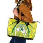 Cricket Australian Leather Tote Bag Map Silhouette With Green And Gold Geometric Pattern
