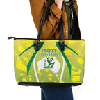 Cricket Australian Leather Tote Bag Map Silhouette With Green And Gold Geometric Pattern