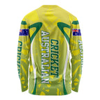 Cricket Australian Long Sleeve Shirt Map Silhouette With Green And Gold Geometric Pattern