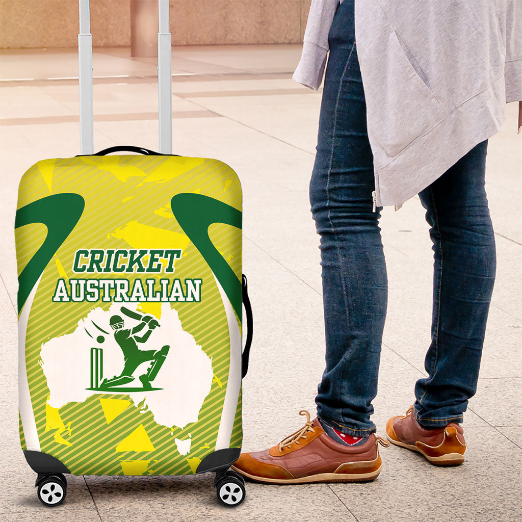Cricket Australian Luggage Cover Map Silhouette With Green And Gold Geometric Pattern