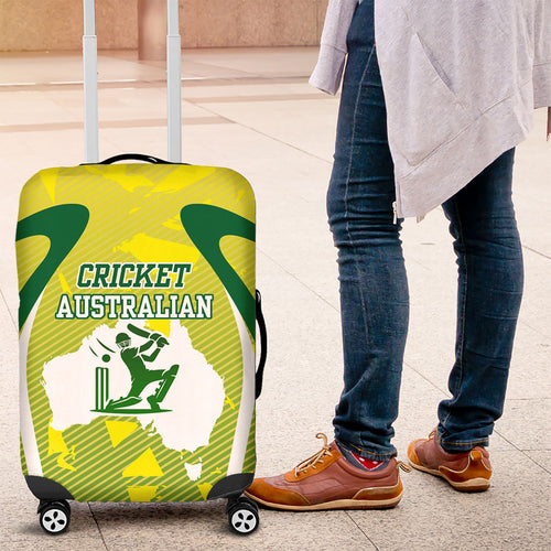 Cricket Australian Luggage Cover Map Silhouette With Green And Gold Geometric Pattern
