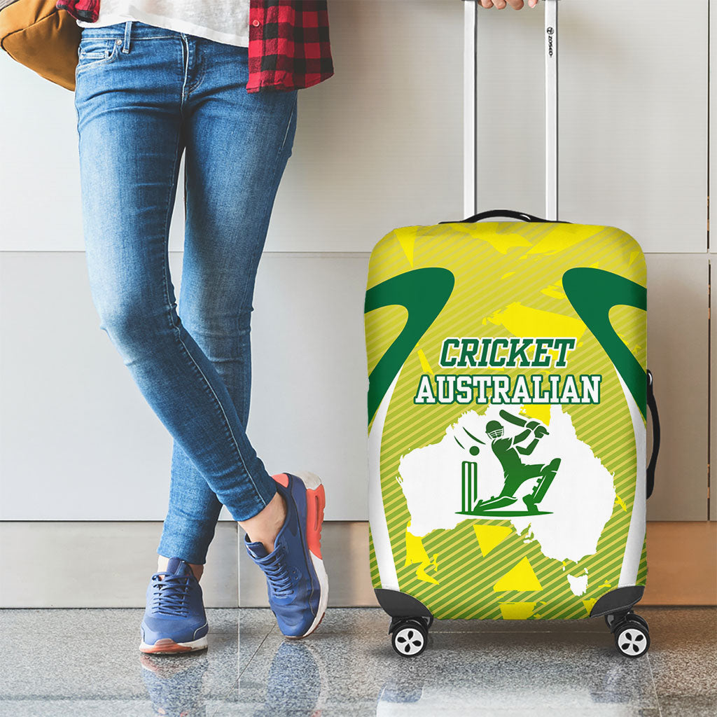 Cricket Australian Luggage Cover Map Silhouette With Green And Gold Geometric Pattern