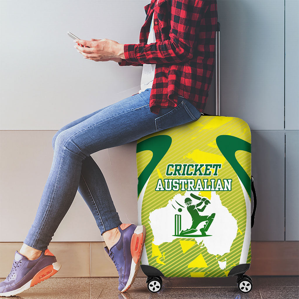 Cricket Australian Luggage Cover Map Silhouette With Green And Gold Geometric Pattern