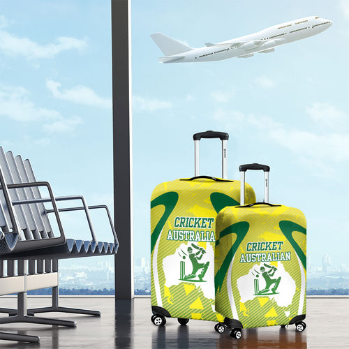 Cricket Australian Luggage Cover Map Silhouette With Green And Gold Geometric Pattern