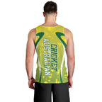 Cricket Australian Men Tank Top Map Silhouette With Green And Gold Geometric Pattern