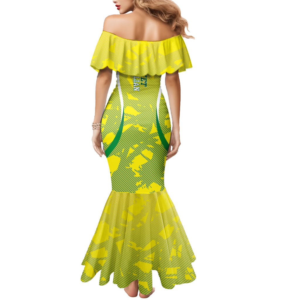 Cricket Australian Mermaid Dress Map Silhouette With Green And Gold Geometric Pattern